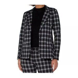 Liverpool Fitted Blazer Womens Size M Black White Glen Plaid One Button Academia